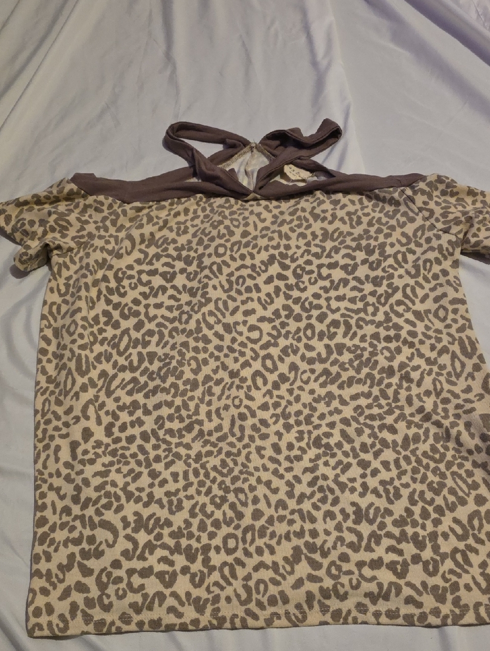 Women’s Taupe Leopard Print Short Sleeve Top Cold Shoulder